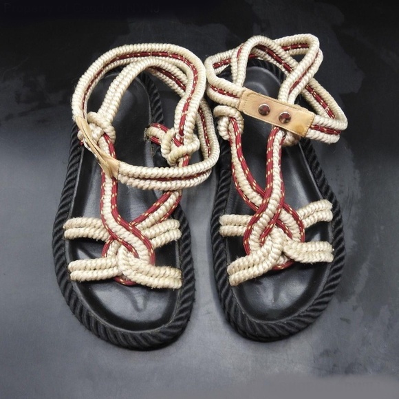 Isabel Marant Women's Beige Red Leather Strap Sandals Size EUR 40 w/COA - Picture 1 of 8